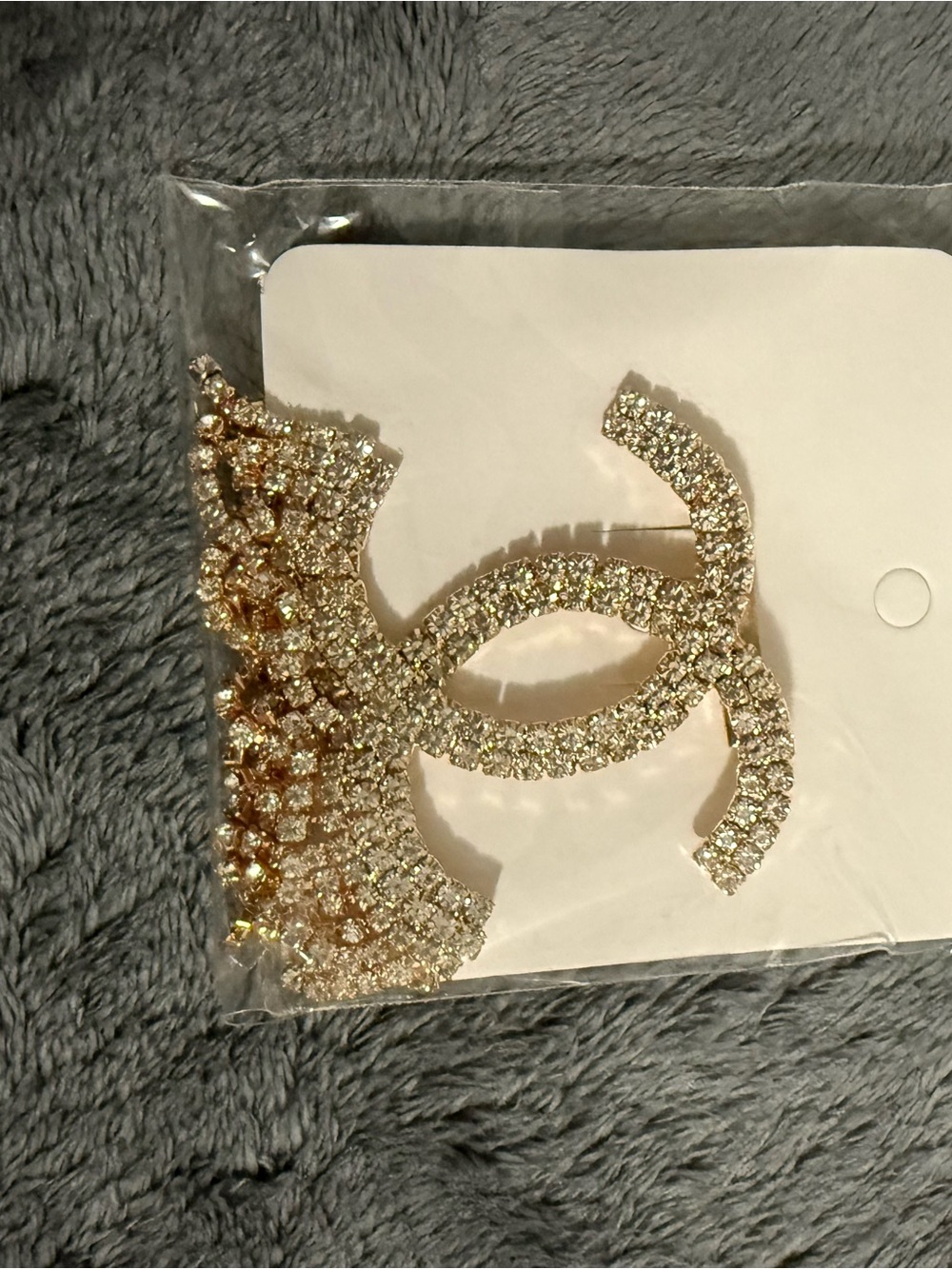 Gold Crystal Interlocking Logo Brooch - Women's Accessory